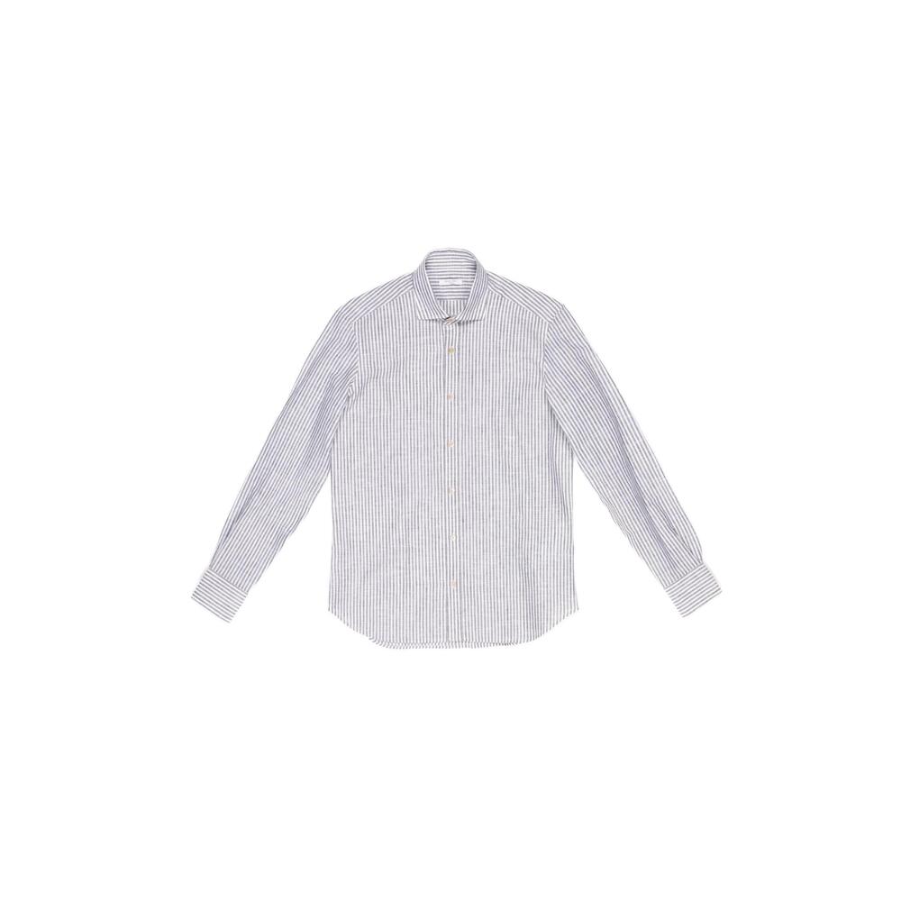 NEW BOGLIOLI men's long sleeve striped shirt in white-grey